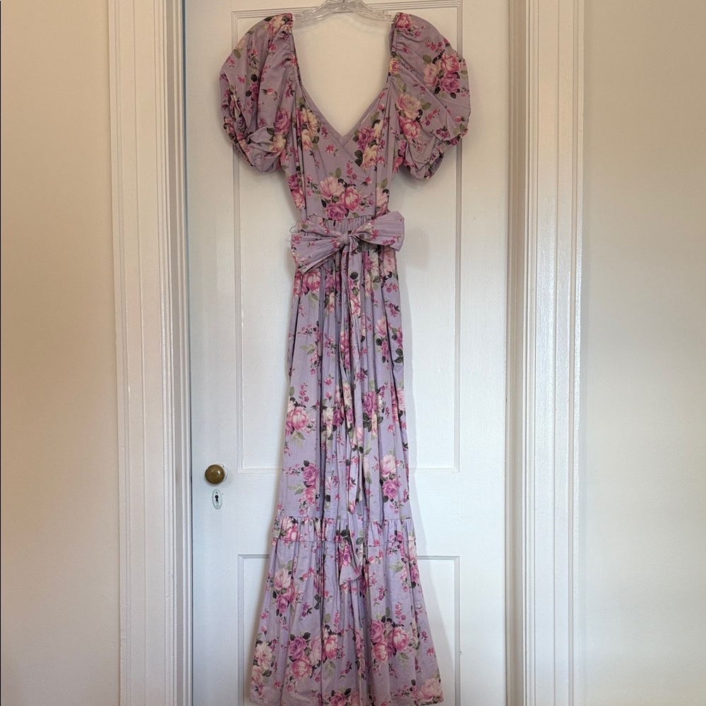 Chelsea & Violet Floral Lavender Puff Sleeve Maxi Dress